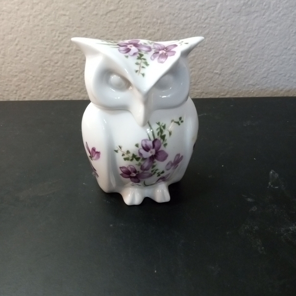EXQUISITE Hammersley Bone China VIOLETS Owl Figurine Trinket Holder From England - Picture 1 of 6